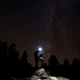 A man takes pictures at night of the annual Perseid meteor shower.